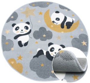 Dywan Dziecięcy Okrągły Panda Szary Kido 05